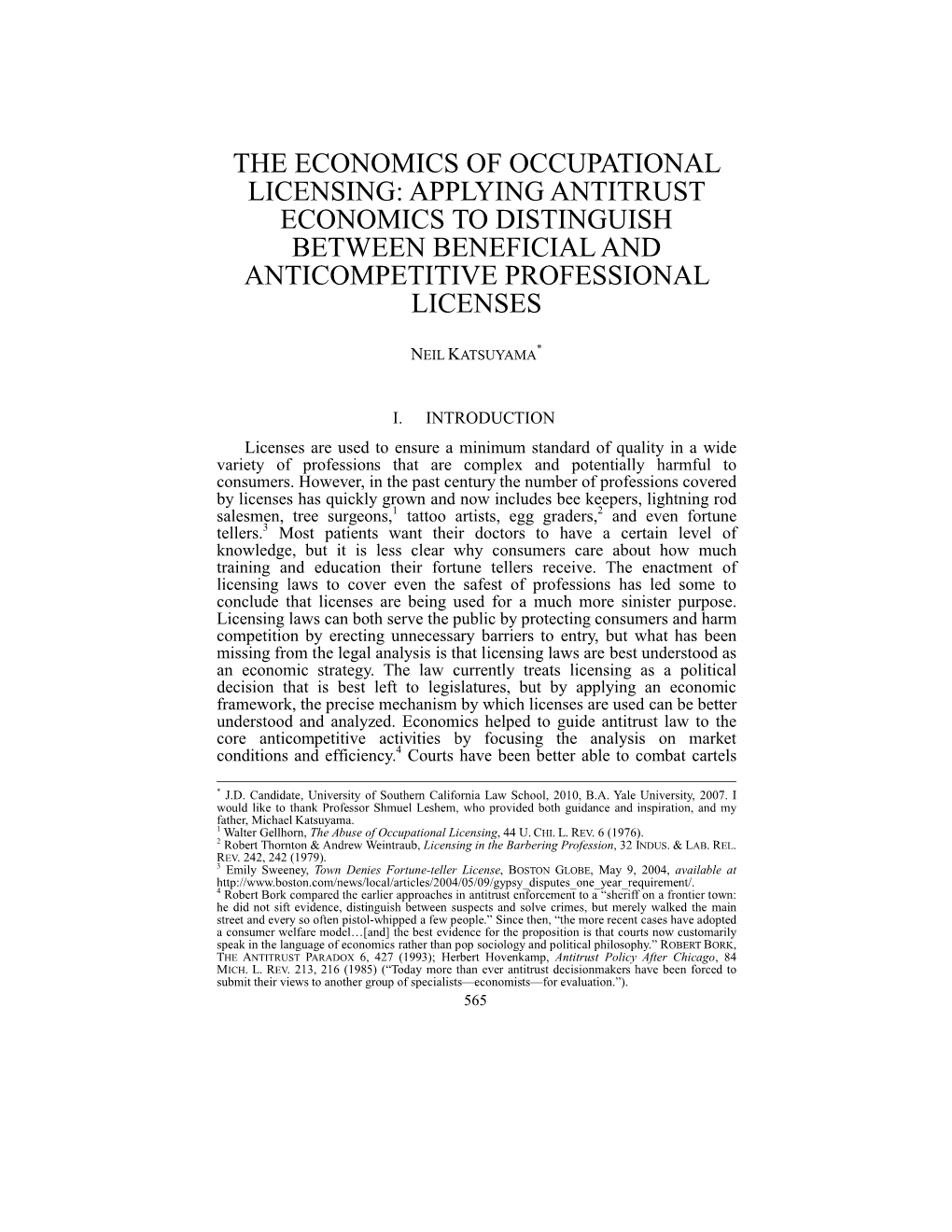 The Economics of Occupational Licensing: Applying Antitrust Economics to Distinguish Between Beneficial and Anticompetitive Professional Licenses