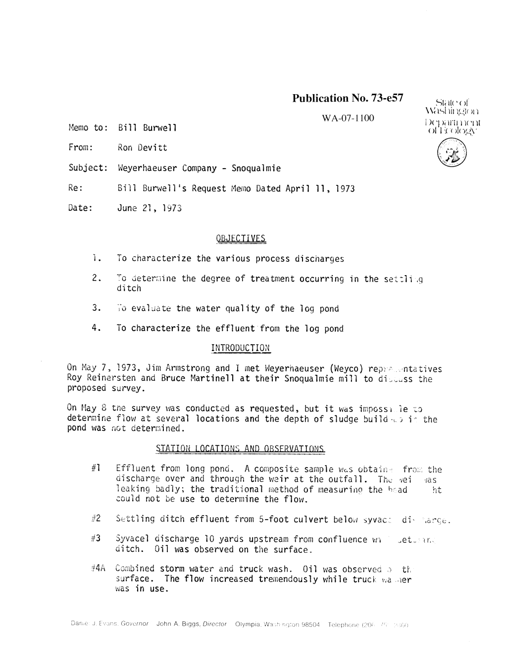Weyerhaeuser Company — Snoqualmie Re: Bill I3urwell’S Request Memo Dated April 11, 1973