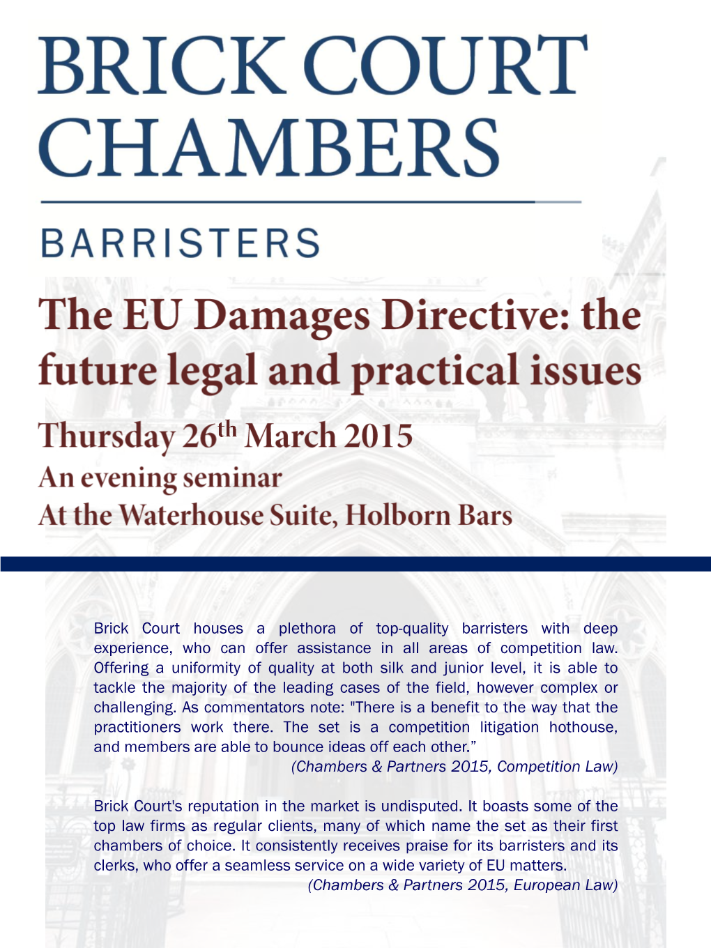 Brick Court Houses a Plethora of Top-Quality Barristers with Deep Experience, Who Can Offer Assistance in All Areas of Competition Law