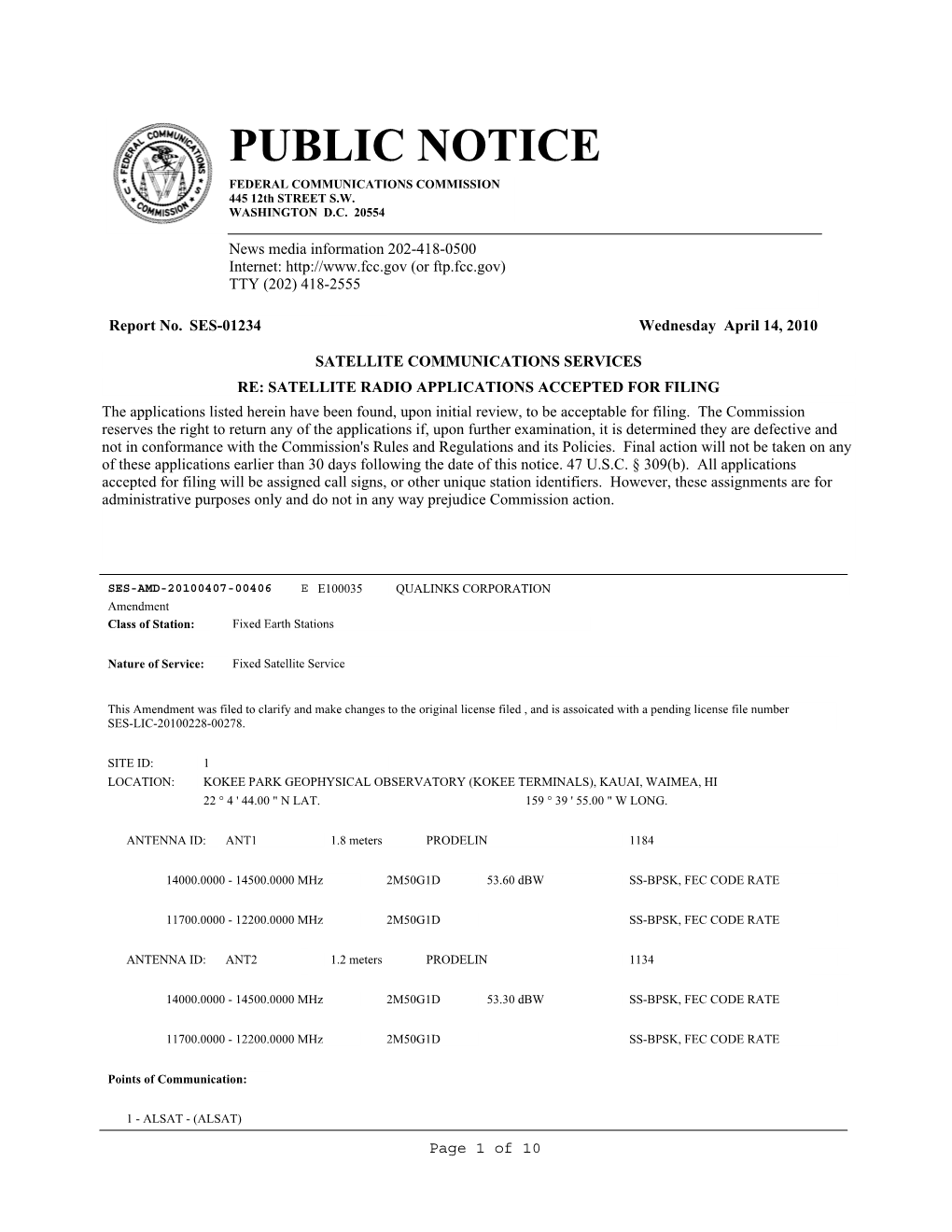 PUBLIC NOTICE FEDERAL COMMUNICATIONS COMMISSION 445 12Th STREET S.W