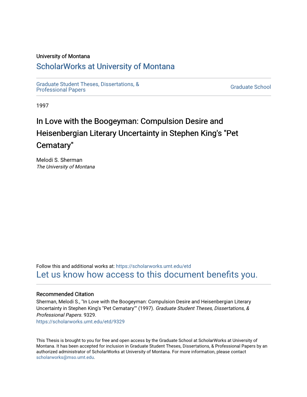 In Love with the Boogeyman: Compulsion Desire and Heisenbergian Literary Uncertainty in Stephen King's 