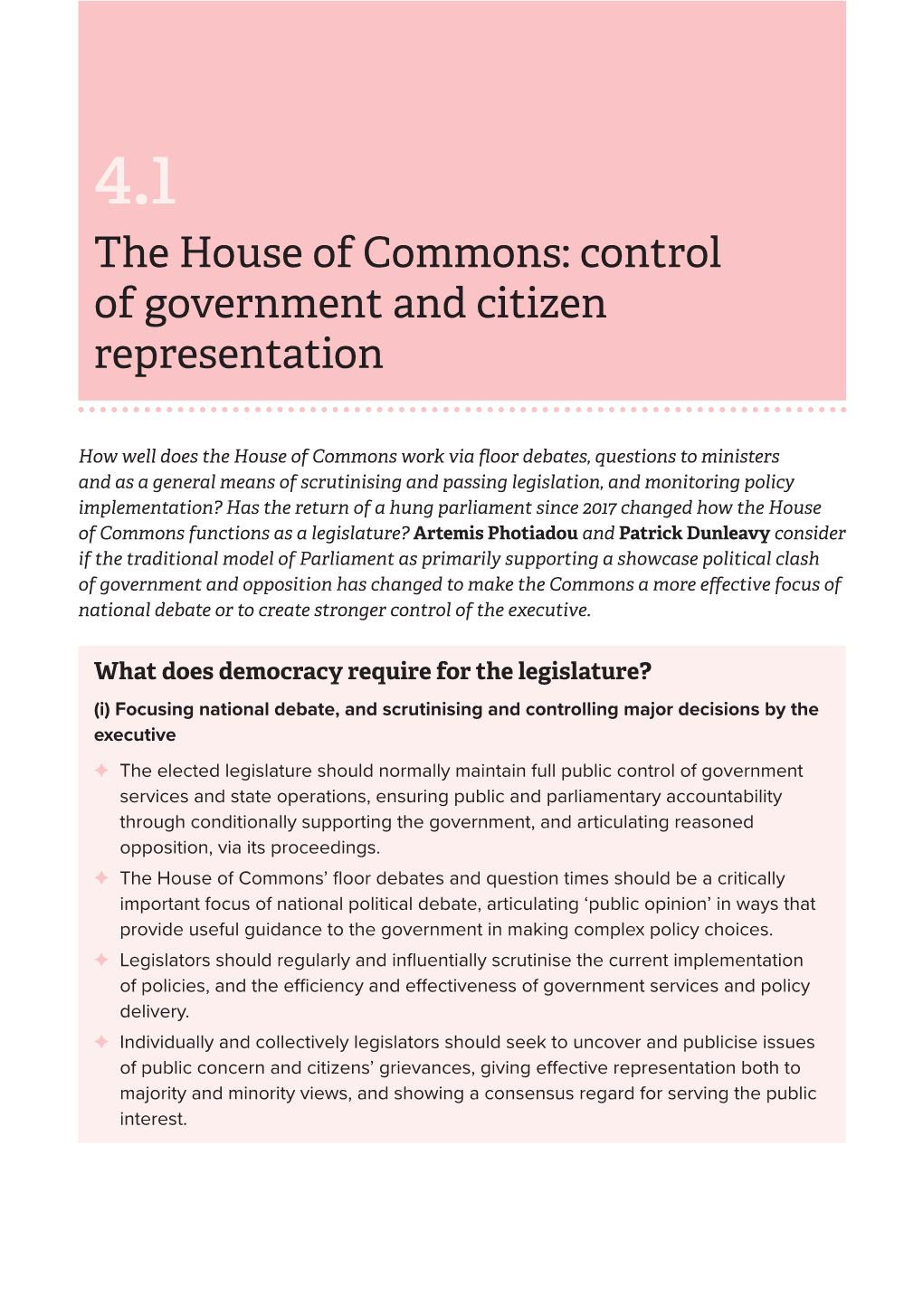 4.1 the House of Commons: Control of Government and Citizen Representation