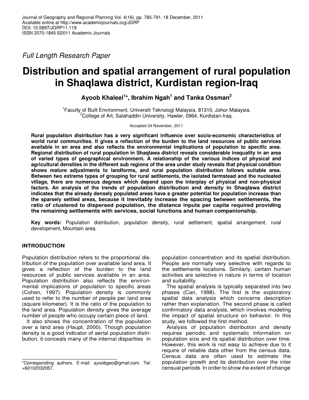 Distribution and Spatial Arrangement of Rural Population in Shaqlawa District, Kurdistan Region-Iraq