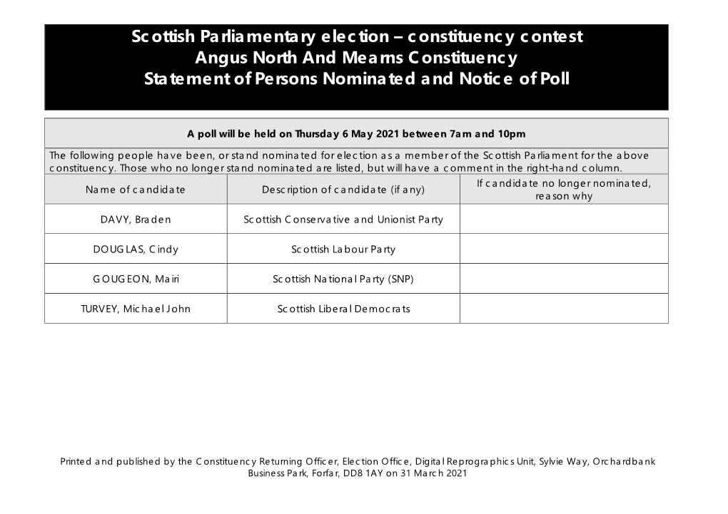 SP Notice of Poll and Situation of Polling Stations