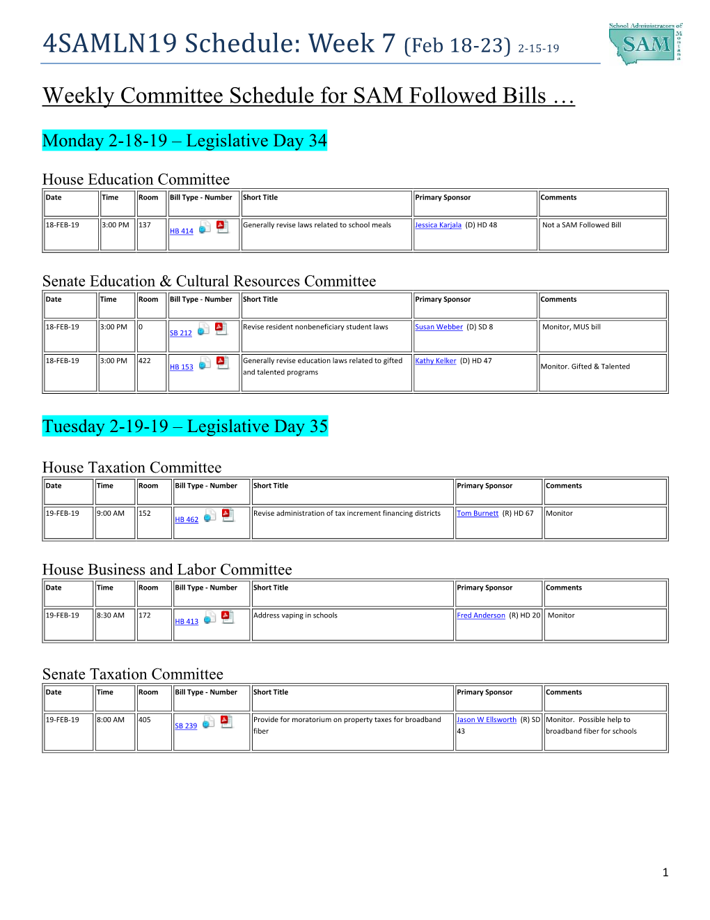 4SAMLN19 Schedule: Week 7 (Feb 18-23) 2-15-19