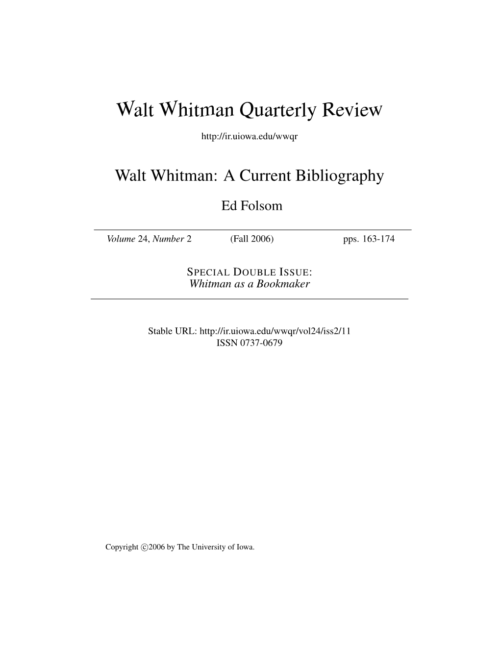 Walt Whitman Quarterly Review