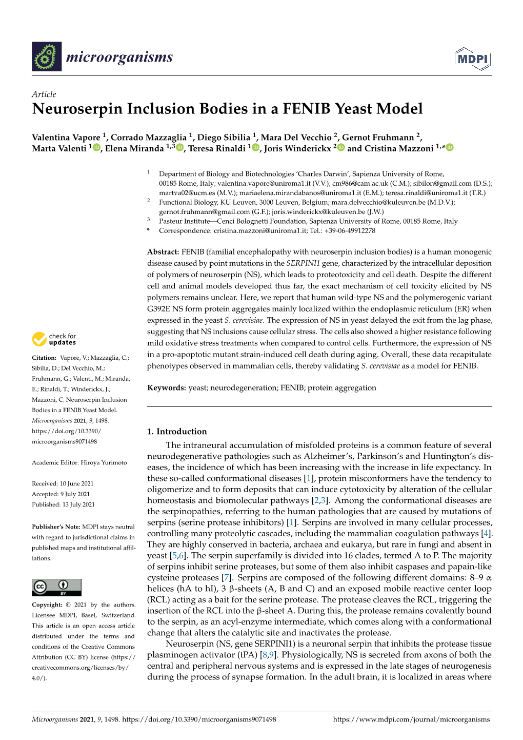 Neuroserpin Inclusion Bodies in a FENIB Yeast Model