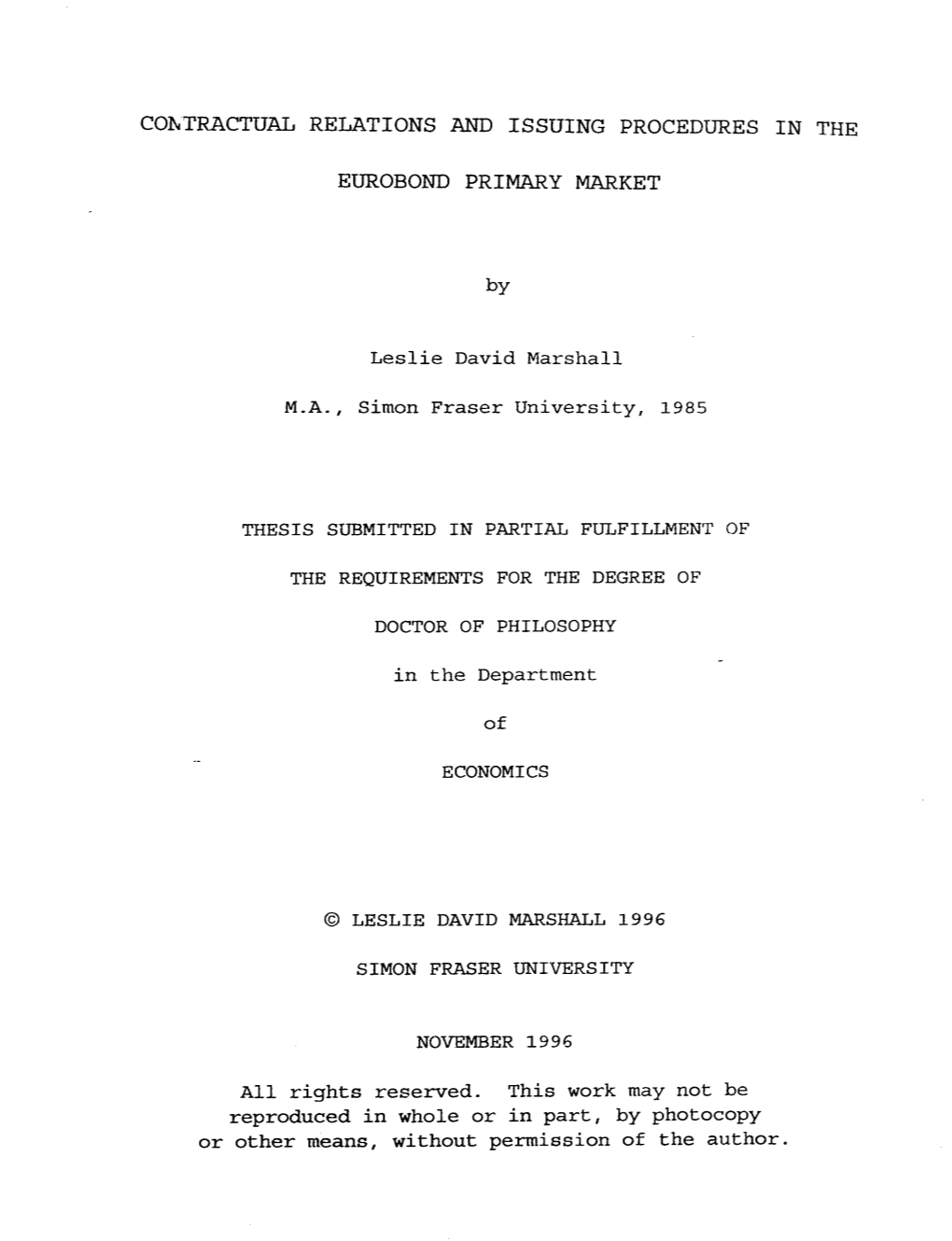 Contractual Relations and Issuing Procedures in the Eurobond Primary Market