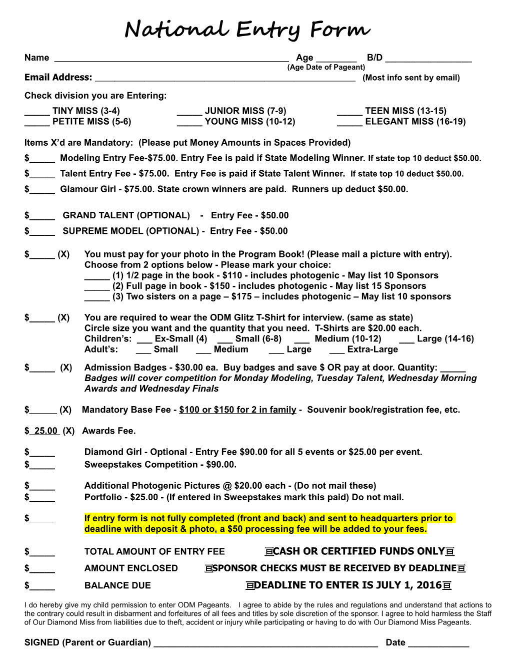 National Entry Form