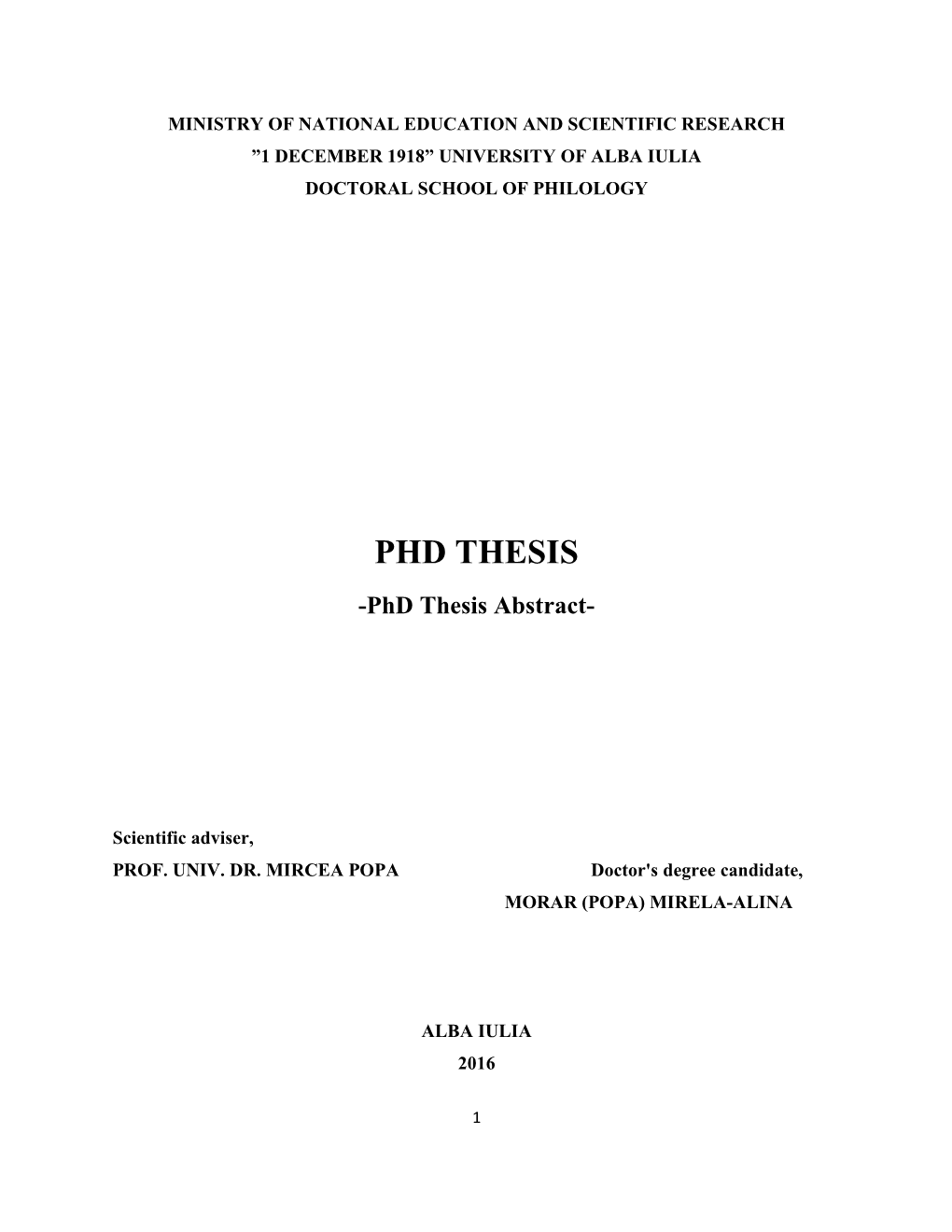 PHD THESIS -Phd Thesis Abstract