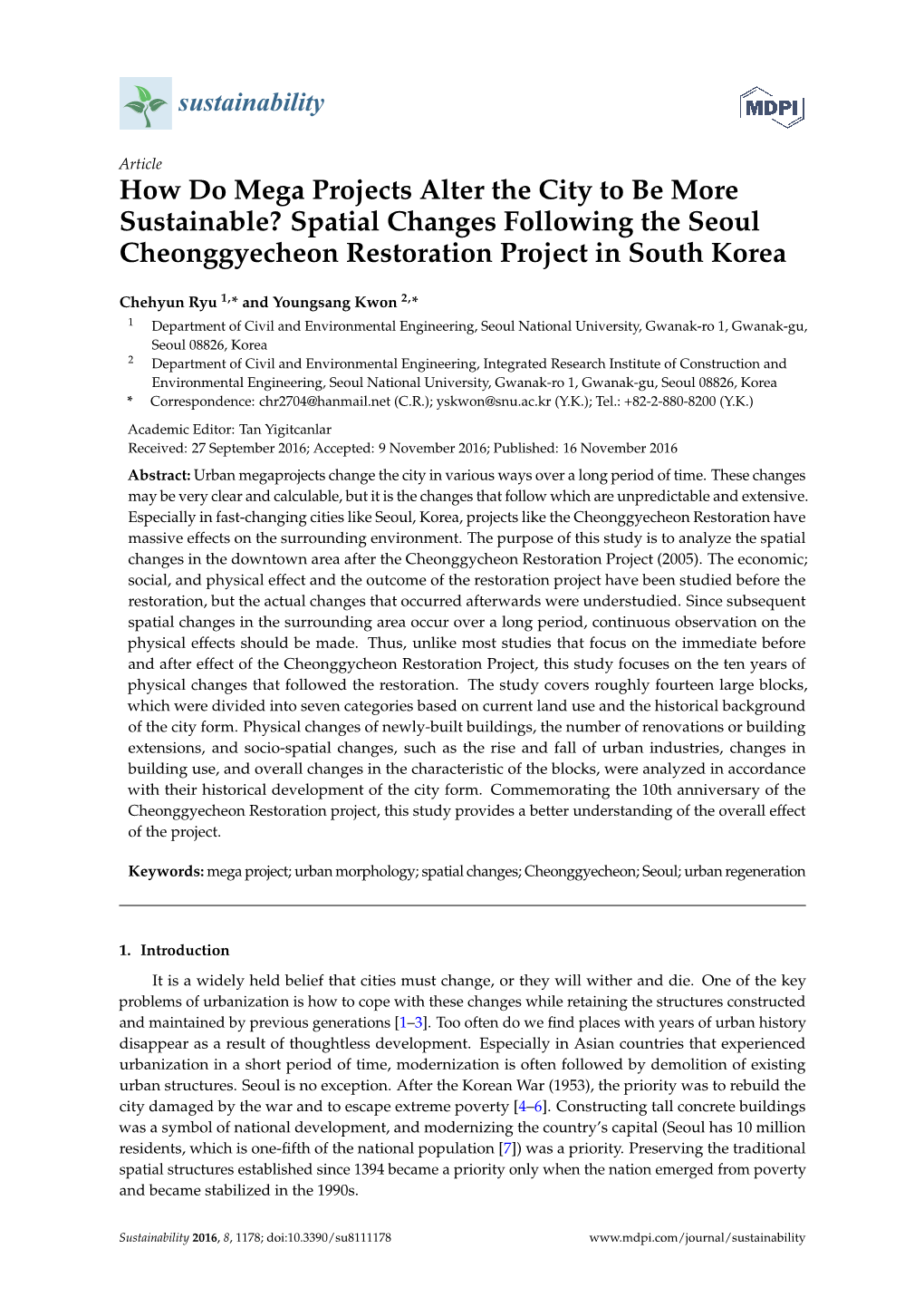 Spatial Changes Following the Seoul Cheonggyecheon Restoration Project in South Korea