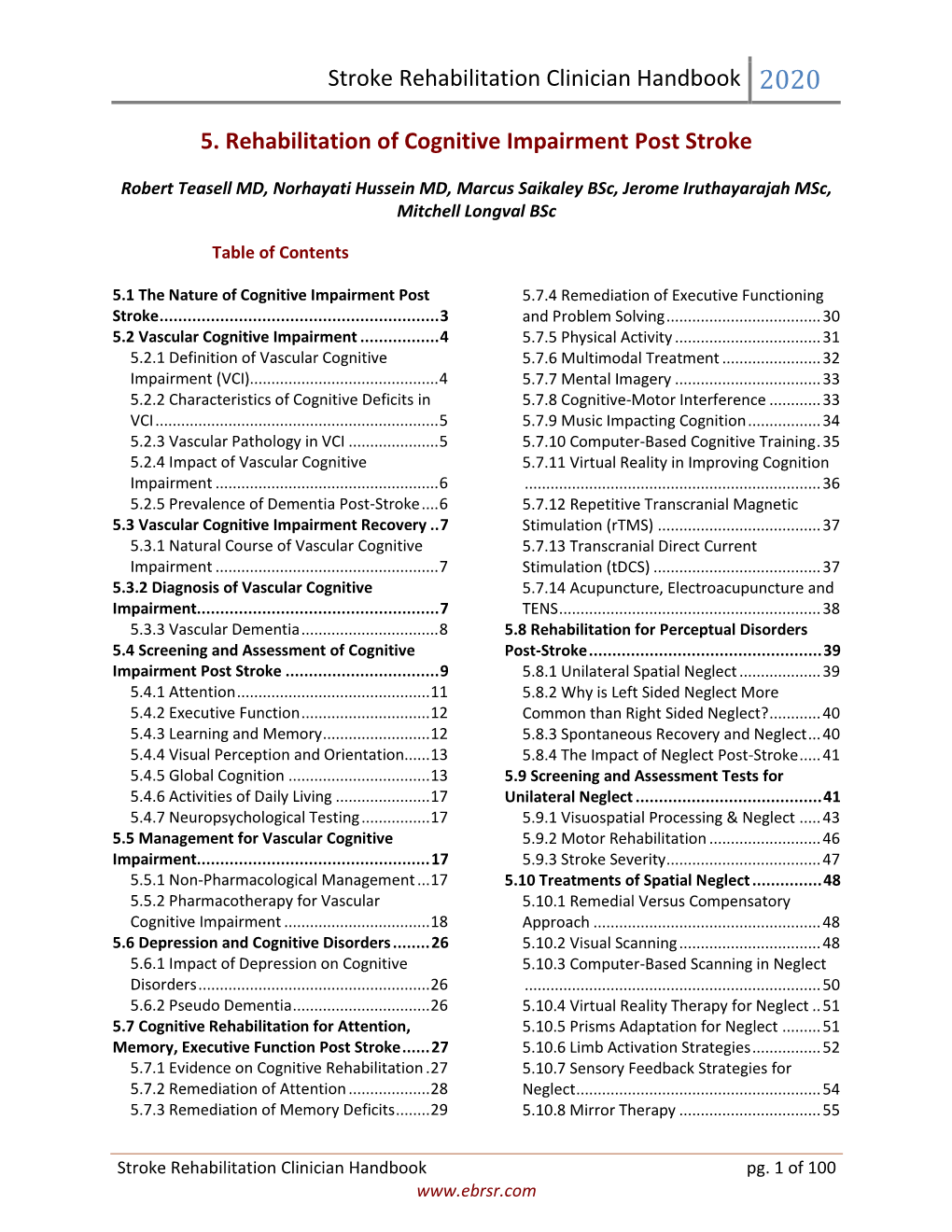 5. Rehabilitation of Cognitive Impairment Post Stroke