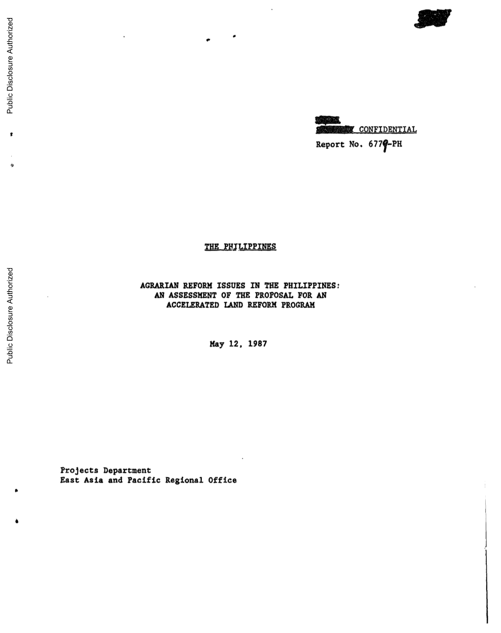 Agrarian Reform Issues in the Philippines: an Assessment of the Proposal for an Accelerated Land Reform Program