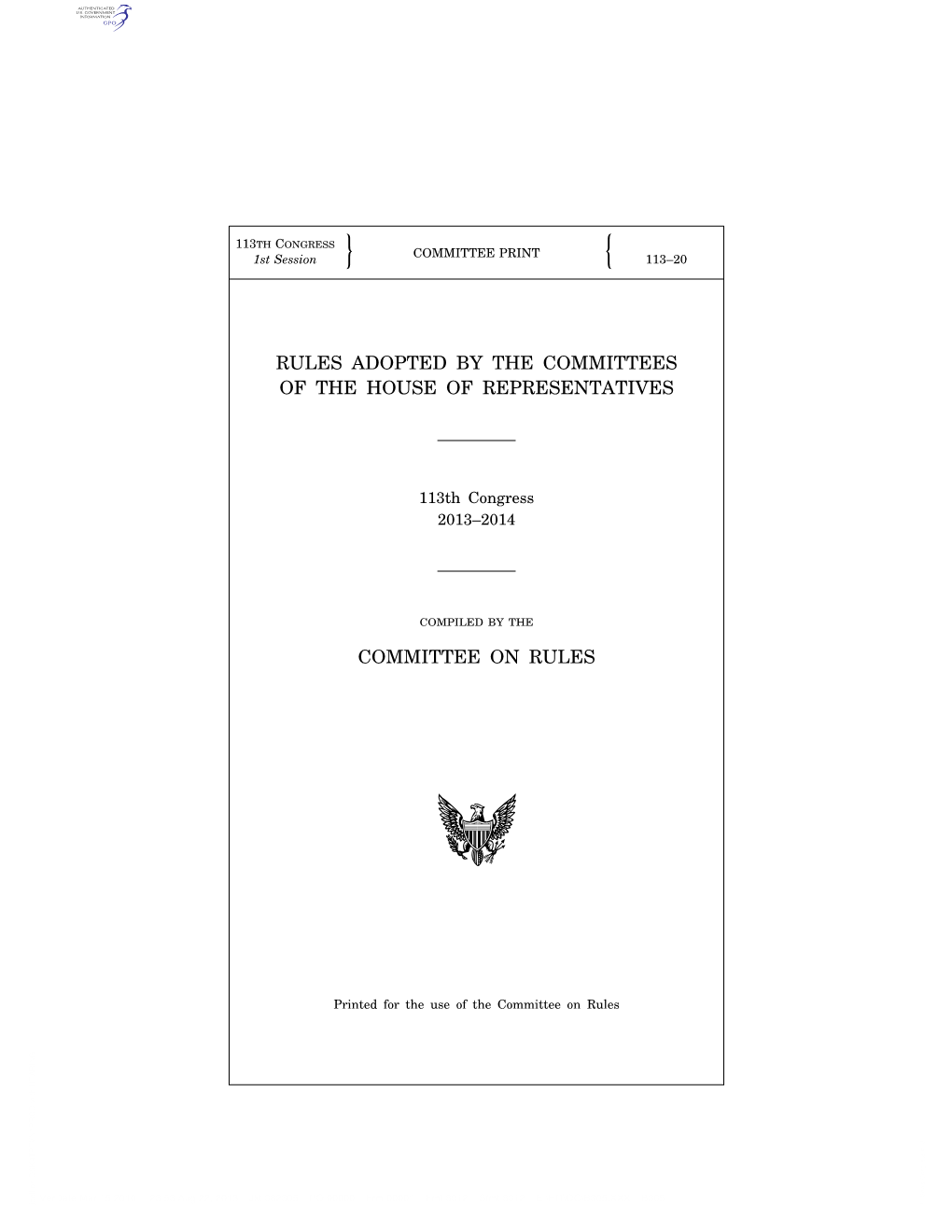 Rules Adopted by the Committees of the House of Representatives