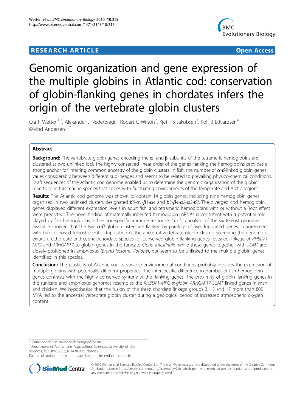 Genomic Organization and Gene Expression of the Multiple Globins In