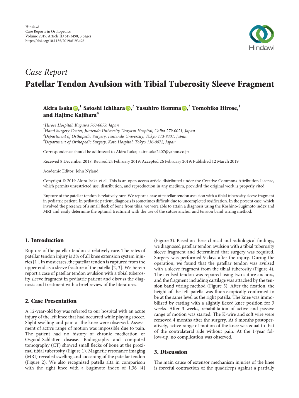Case Report Patellar Tendon Avulsion with Tibial Tuberosity Sleeve Fragment