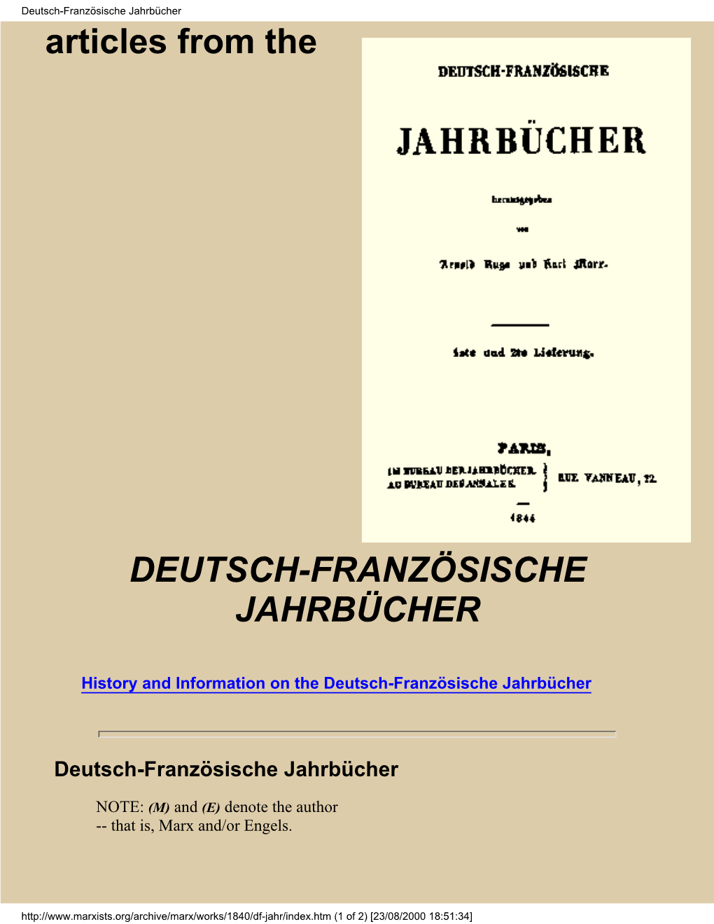 Deutsch-Französische Jahrbücher Articles from The