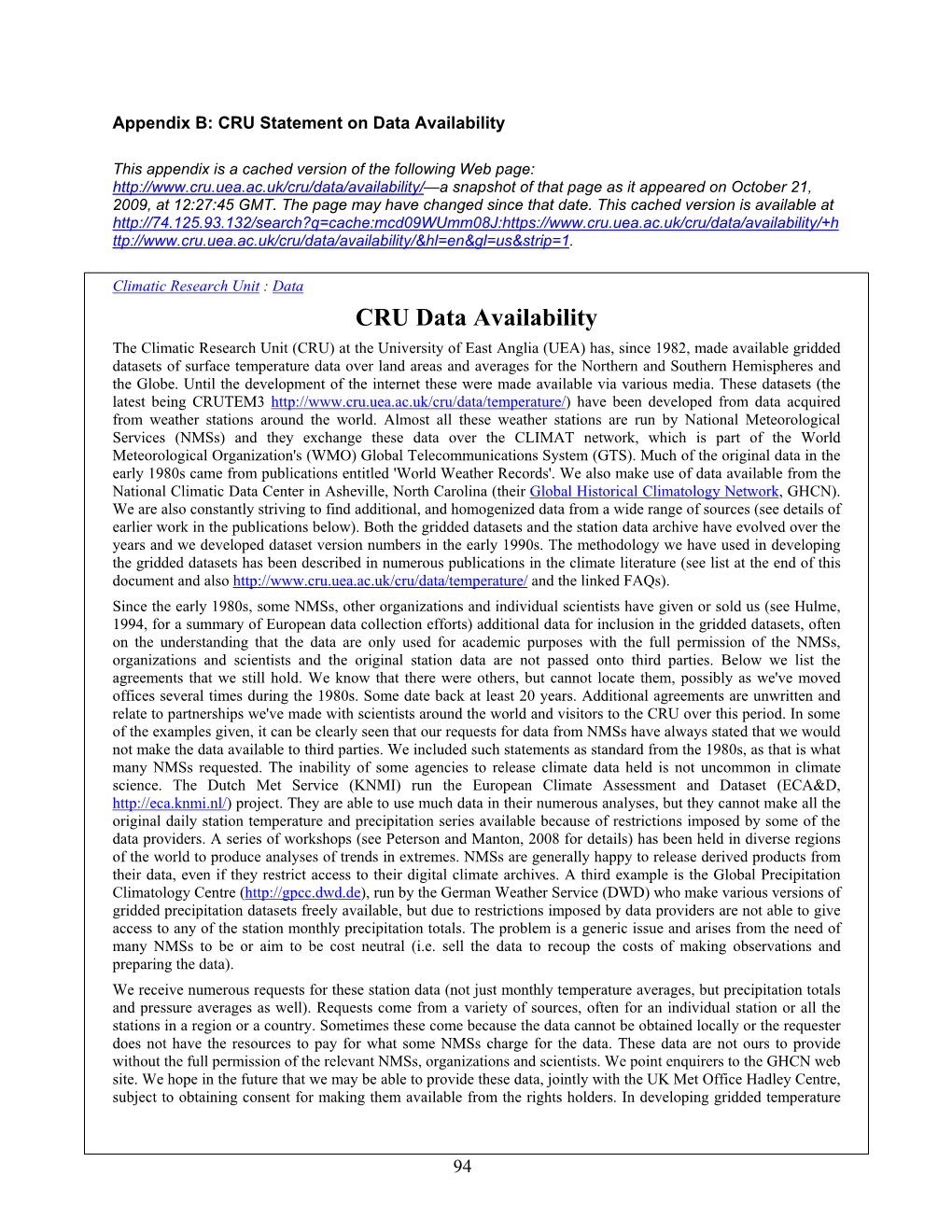 CRU Statement on Data Availability