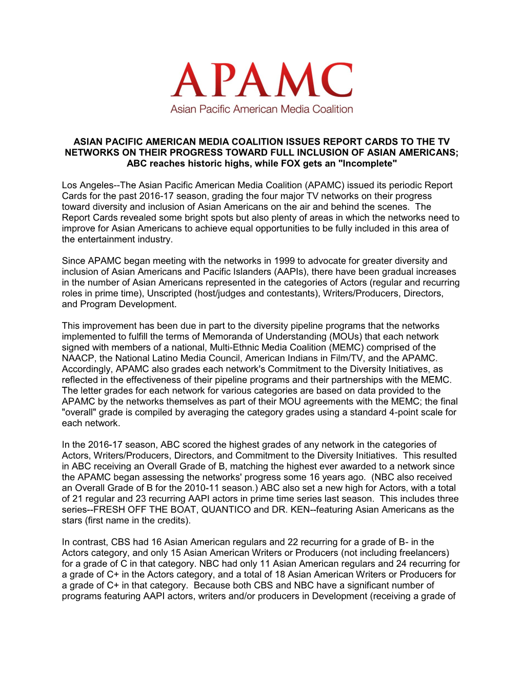 Asian Pacific American Media Coalition Issues Report