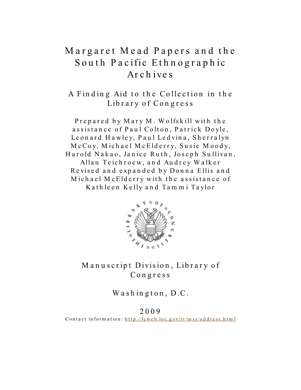 Margaret Mead Papers and the South Pacific Ethnographic Archives