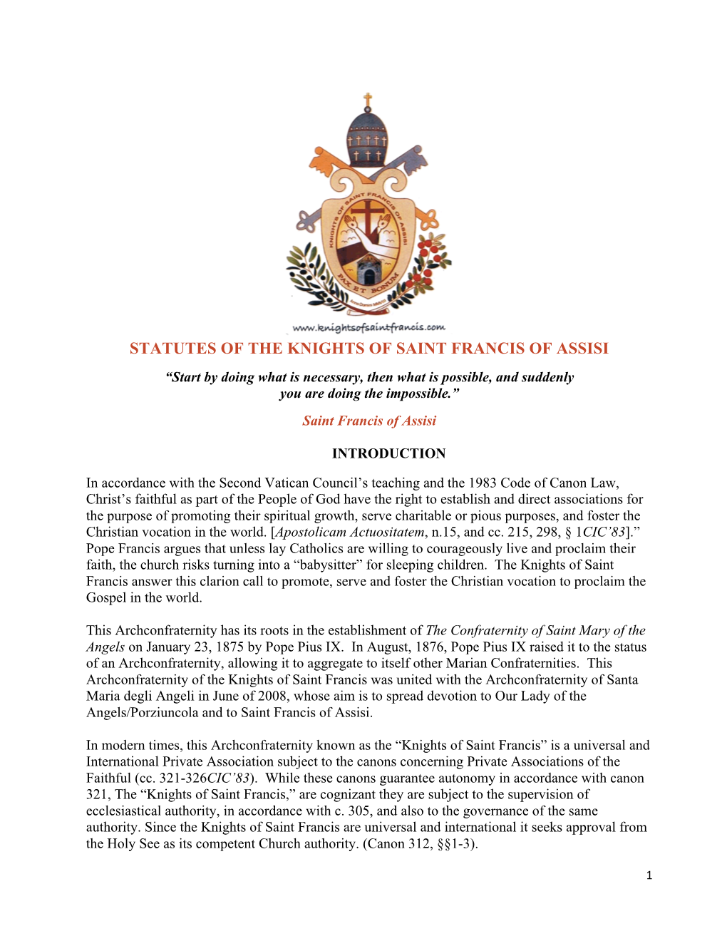 Statutes of the Knights of Saint Francis of Assisi