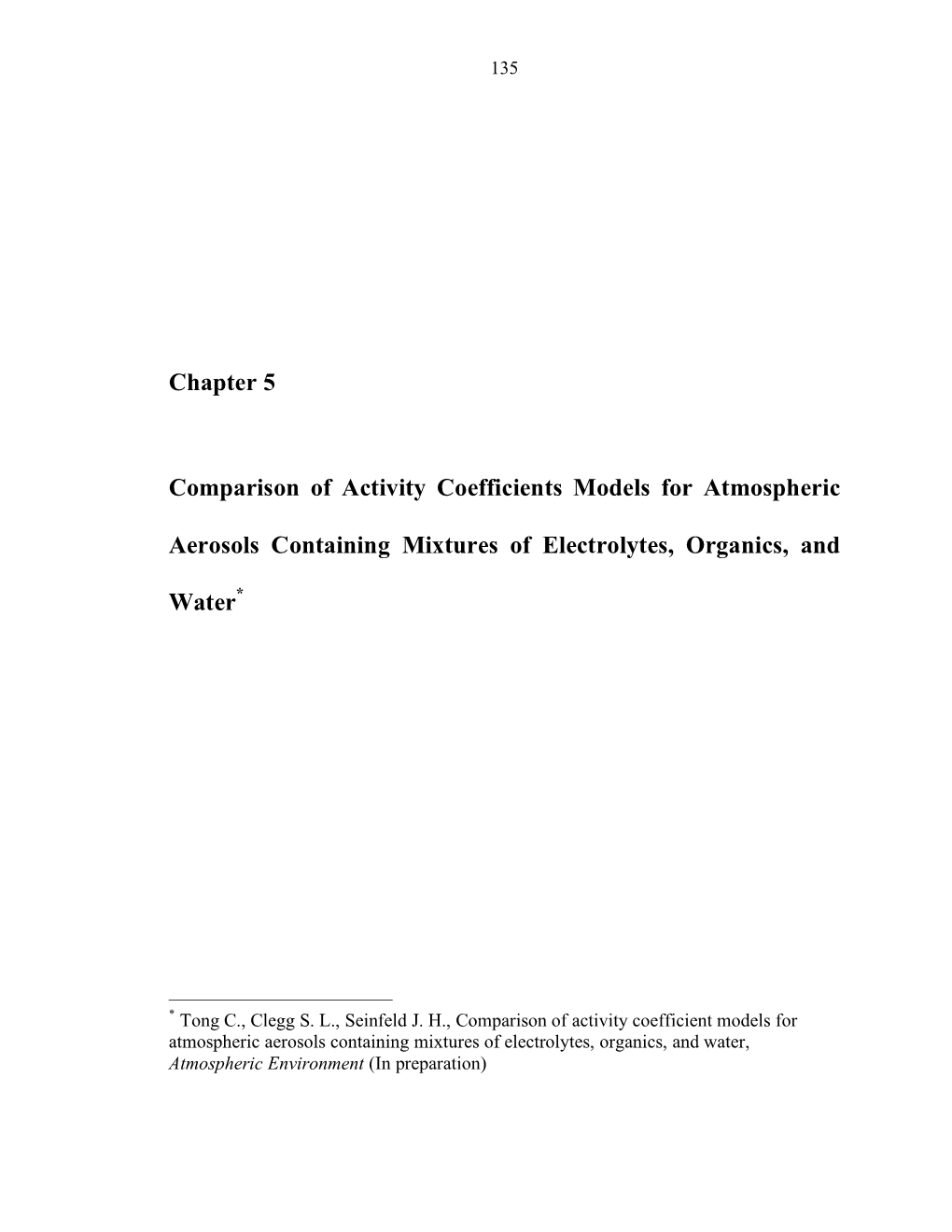 Chapter 5 Comparison of Activity Coefficients Models for Atmospheric