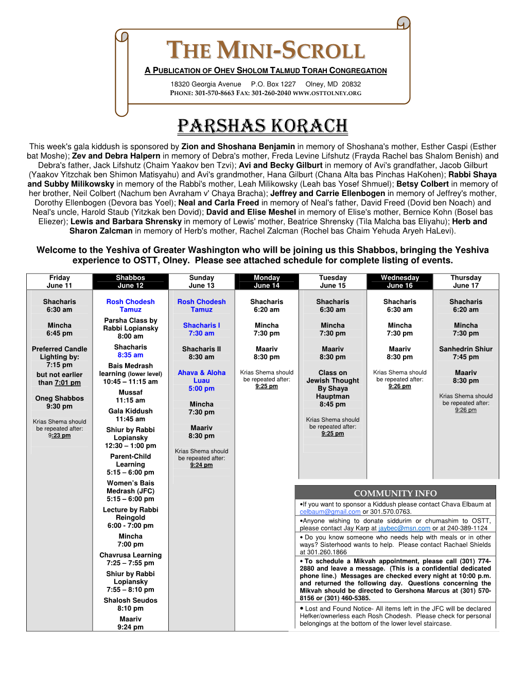 Parshas Korach the Mini -Scroll