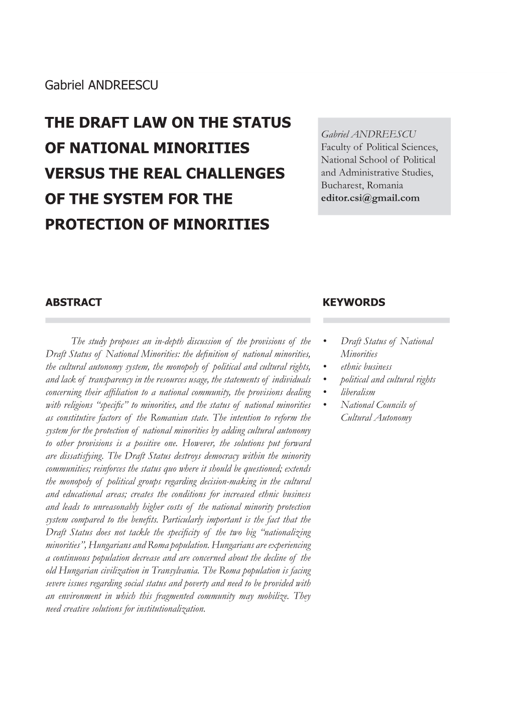 The Draft Law on the Status of National Minorities