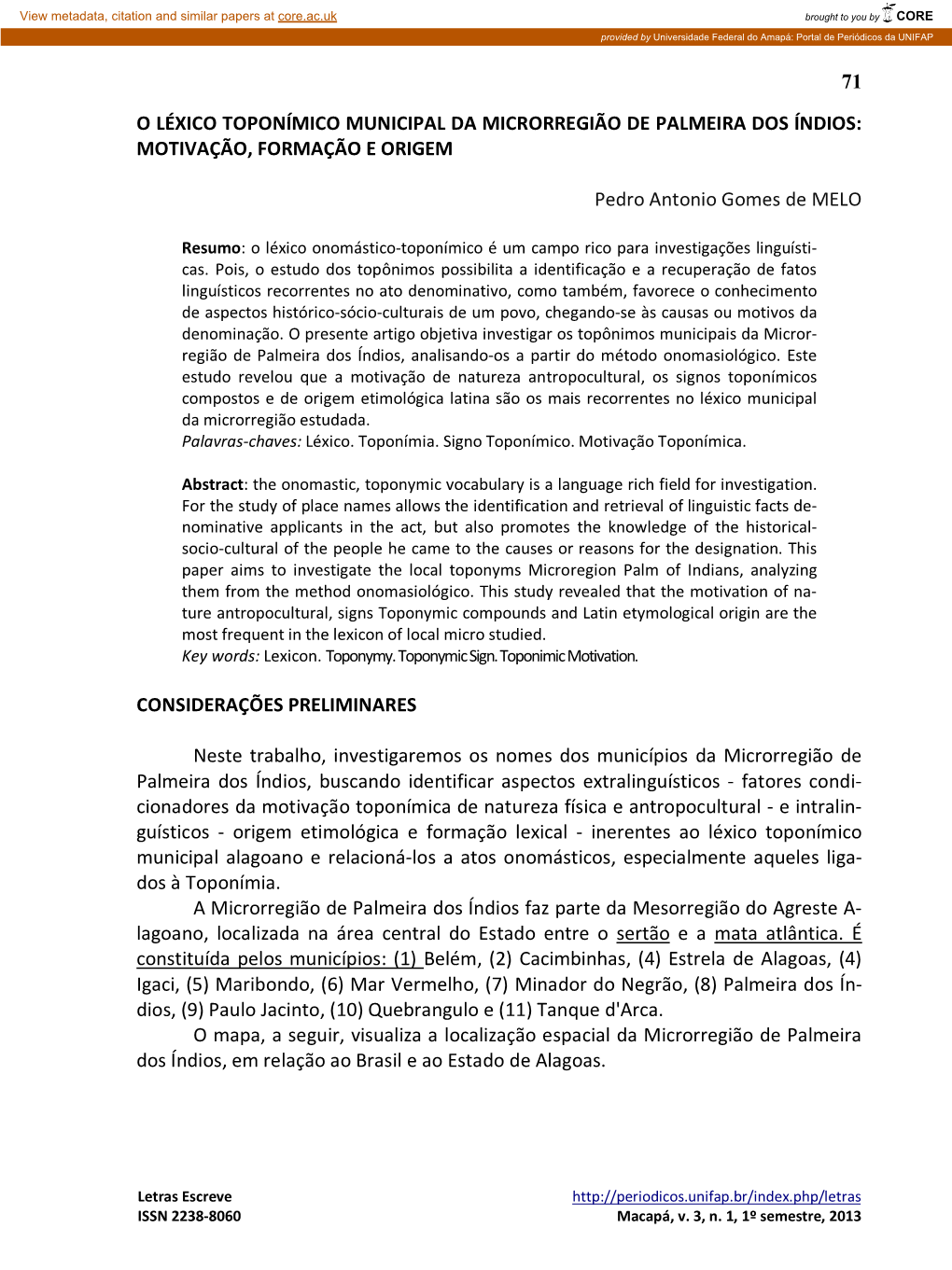 71 O Léxico Toponímico Municipal Da Microrregião