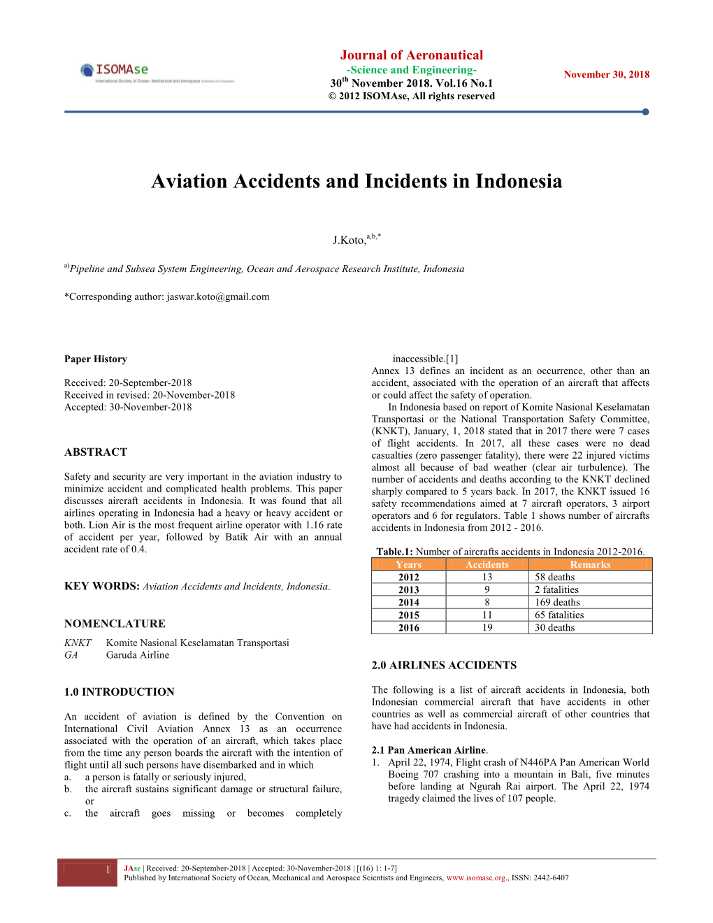 Aviation Accidents and Incidents in Indonesia