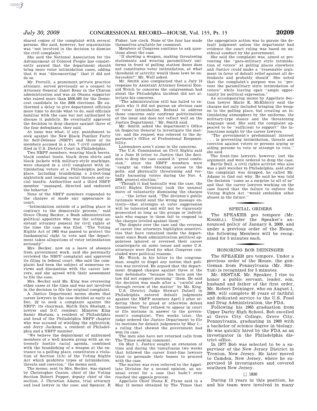 CONGRESSIONAL RECORD—HOUSE, Vol. 155, Pt. 15 July 30