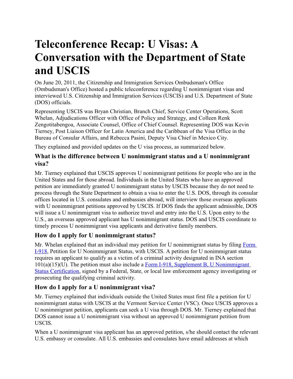 Teleconference Recap: U Visas: a Conversation with the Department of State and USCIS