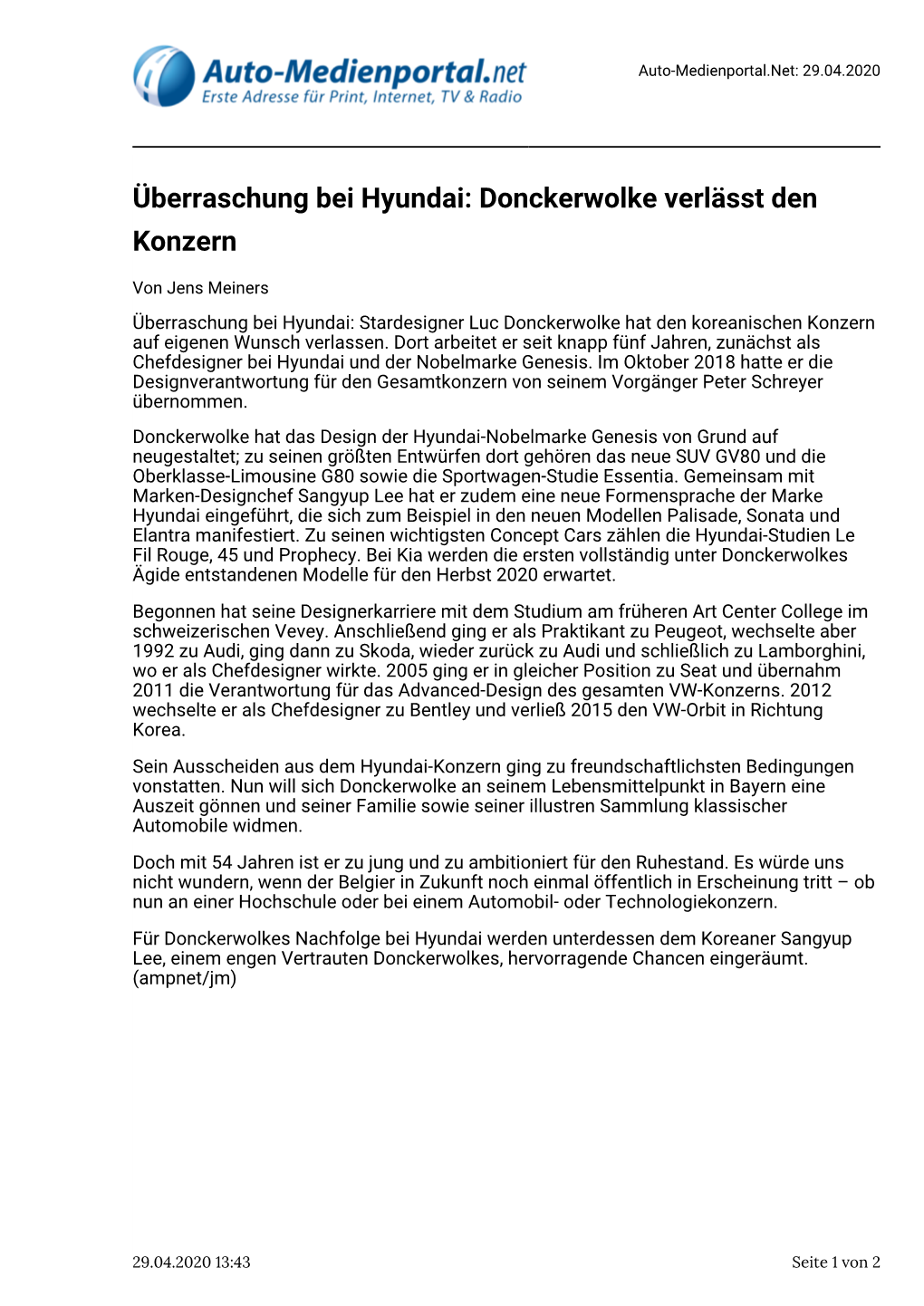 Überraschung Bei Hyundai: Donckerwolke Verlässt Den Konzern