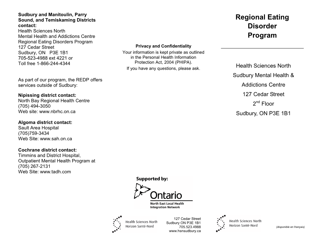 Regional Eating Disorder Program REDP? Strongly Encourages Parents, Partners We Commonly Use the Term “Eating and Carers to Participate in Treatment