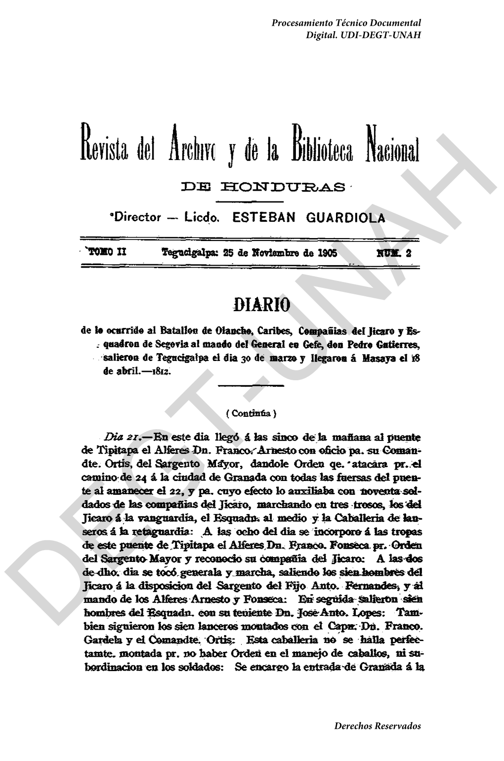 Pdf Revista Del Archivo Y De La Biblioteca Nacional De Honduras. Núm. 2, 25 De Noviembre