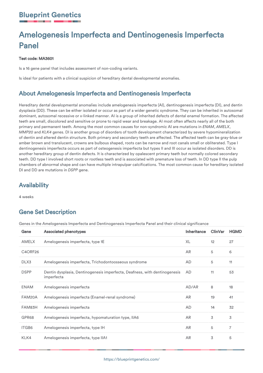 Blueprint Genetics Amelogenesis Imperfecta and Dentinogenesis