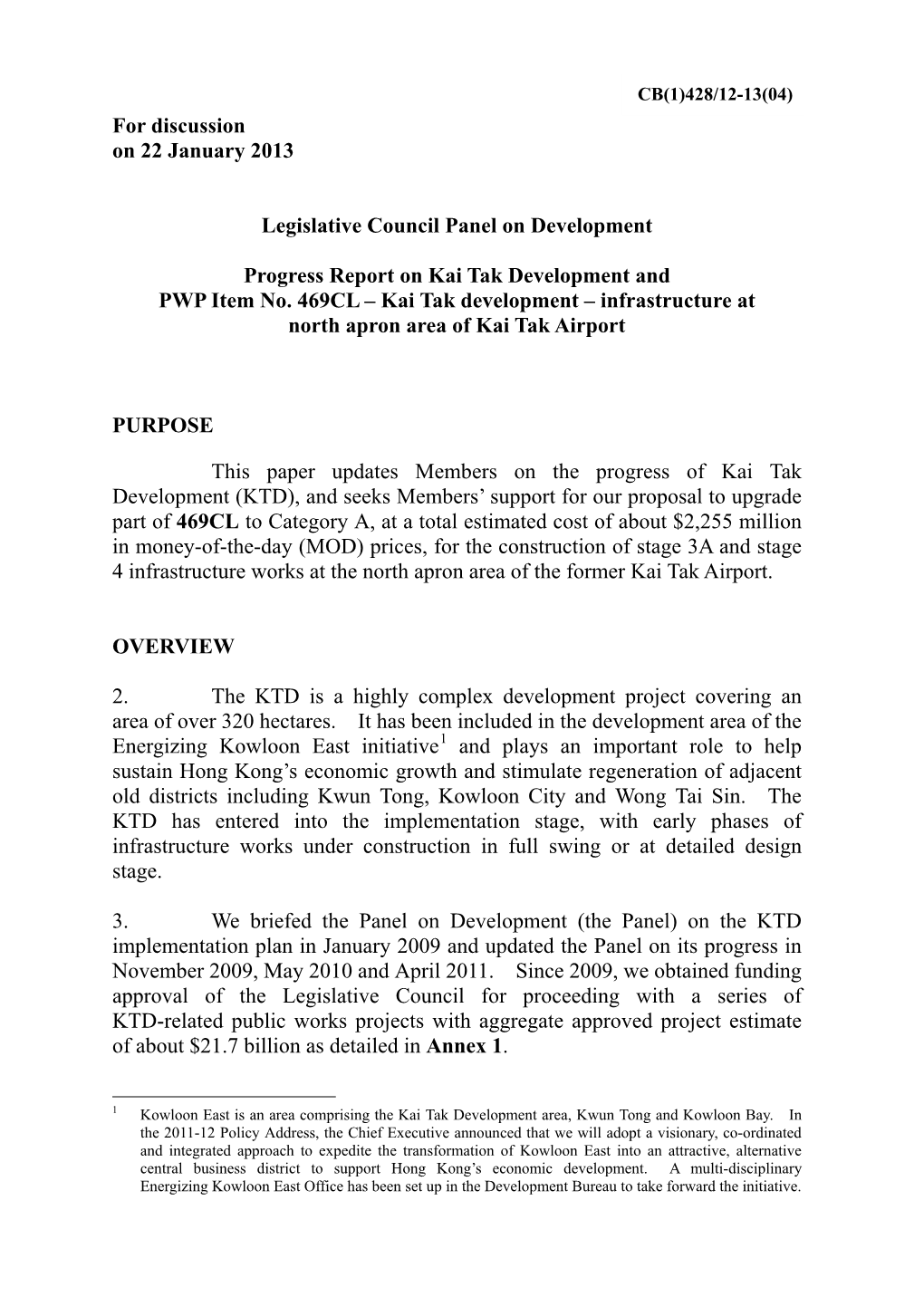 Kai Tak Development and PWP Item No