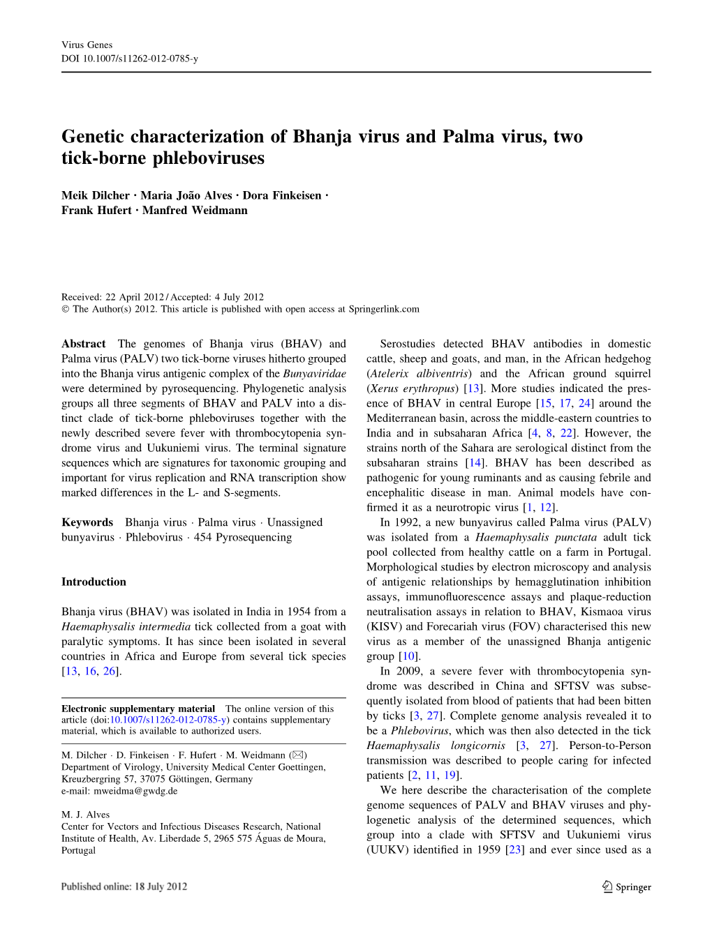 Genetic Characterization of Bhanja Virus and Palma Virus, Two Tick-Borne Phleboviruses