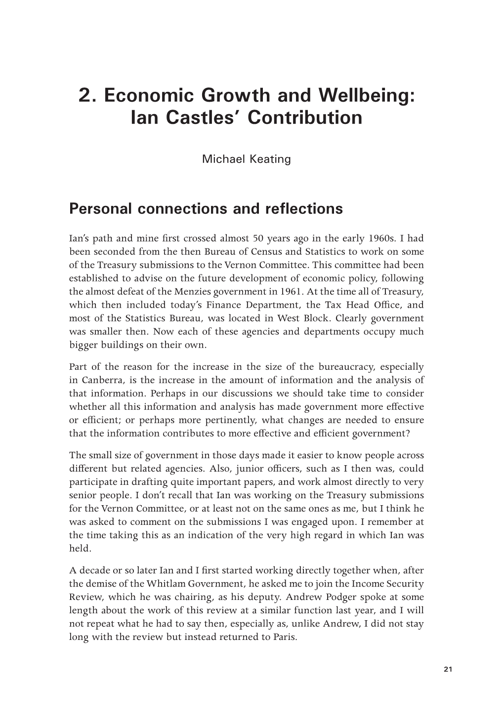 Ian Castles' Contribution