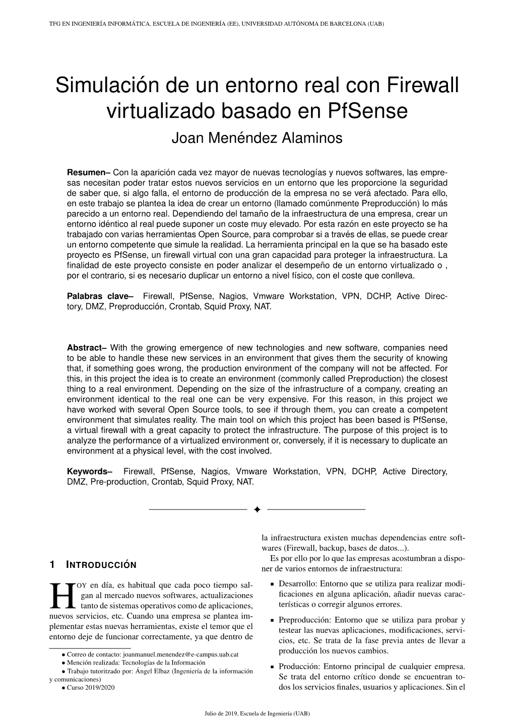 Simulaci´On De Un Entorno Real Con Firewall Virtualizado Basado En Pfsense