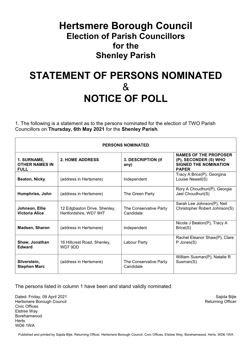 Shenley Parish Council