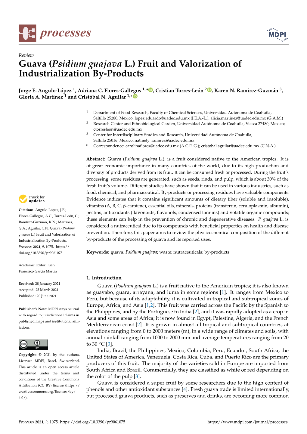 Guava (Psidium Guajava L.) Fruit and Valorization of Industrialization By-Products