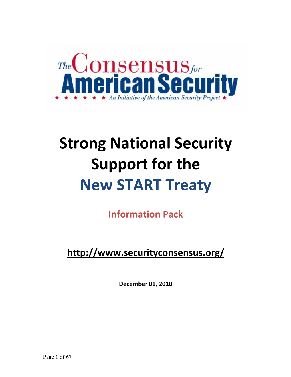 Strong National Security Support for the New START Treaty