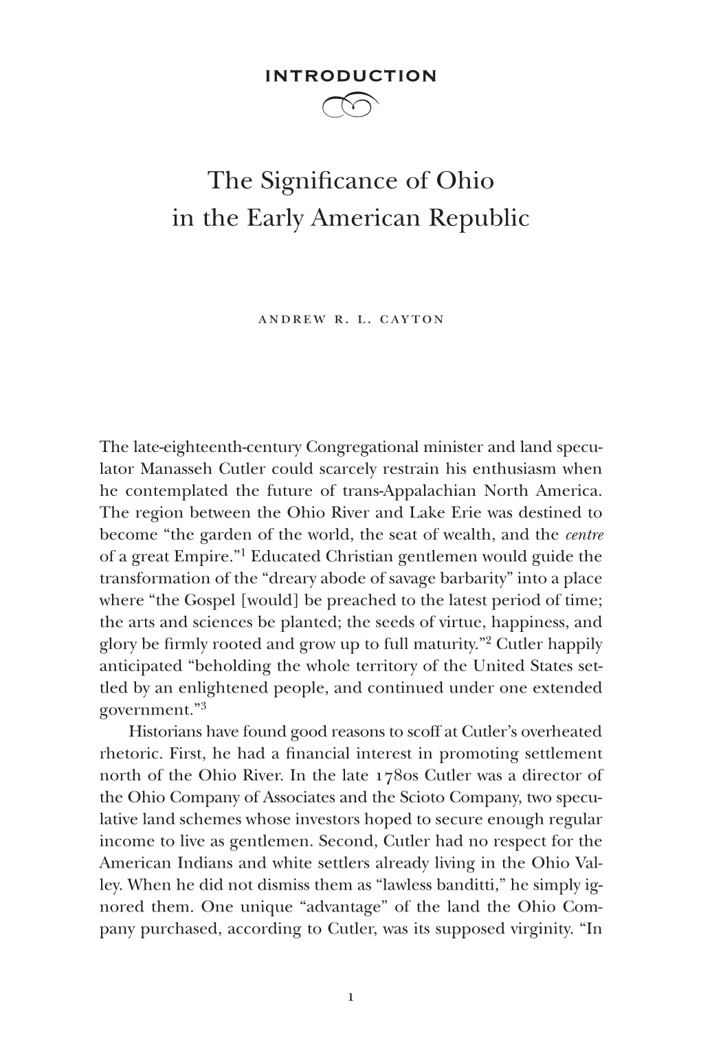 Introduction B the Signiﬁcance of Ohio in the Early American Republic