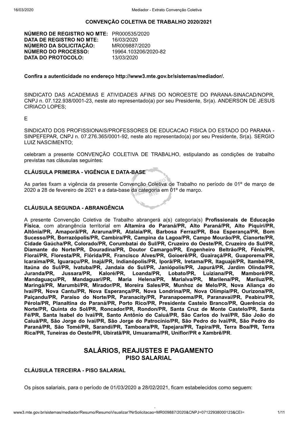 Salários, Reajustes E Pagamento Piso Salarial