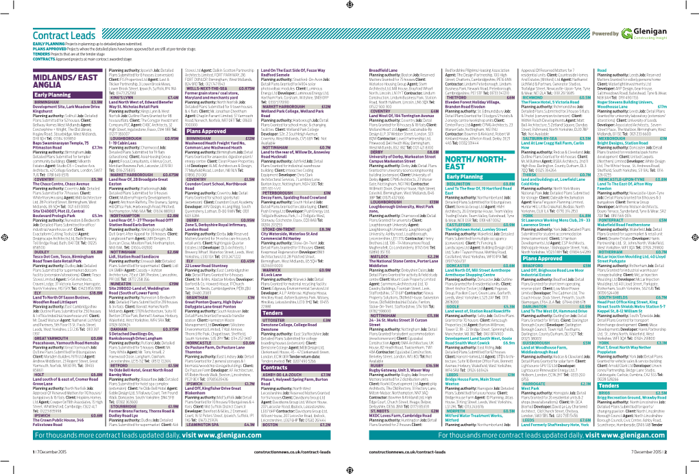 Contract Leads Powered by EARLY PLANNING Projects in Planning up to Detailed Plans Submitted