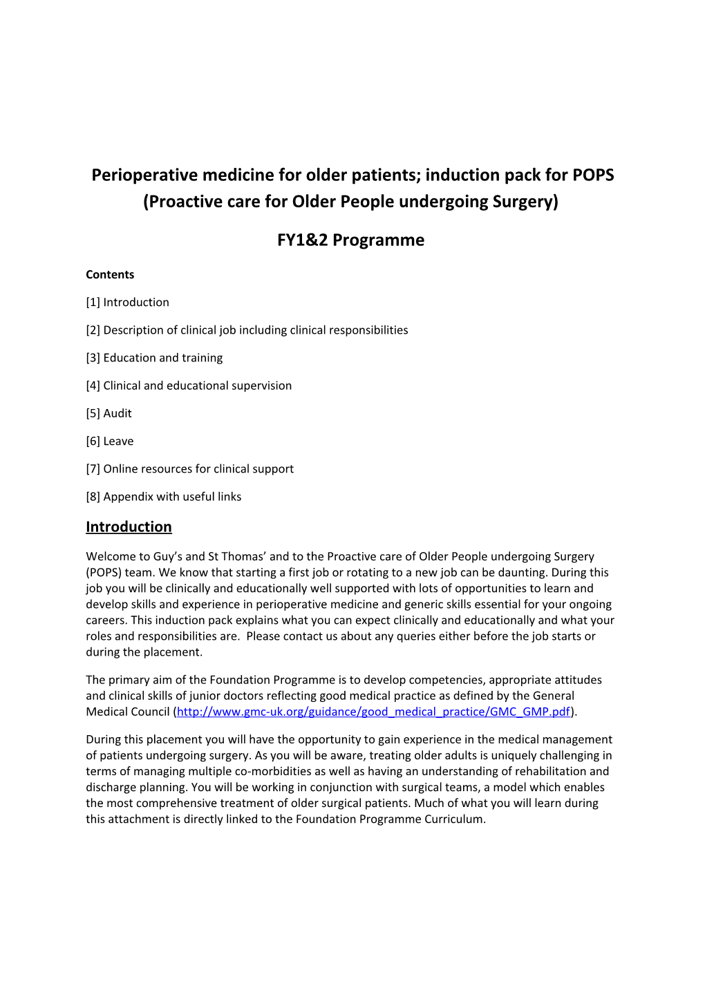 Perioperative Medicine for Older Patients; Induction Pack for POPS (Proactive Care For