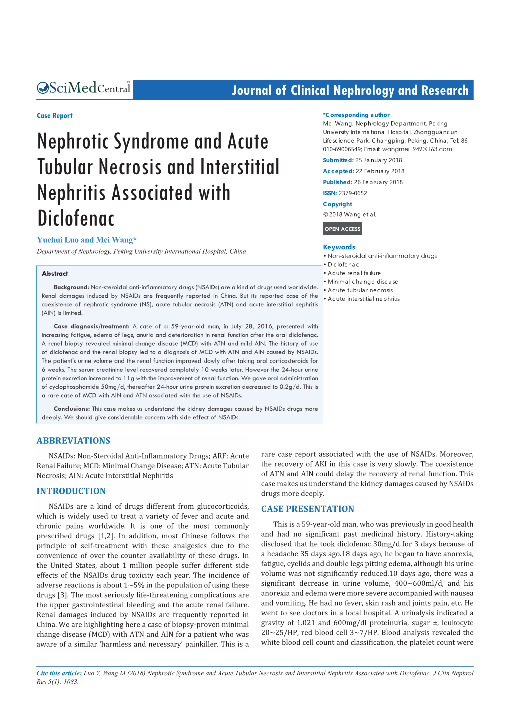 Nephrotic Syndrome and Acute Tubular Necrosis and Interstitial Nephritis Associated with Diclofenac