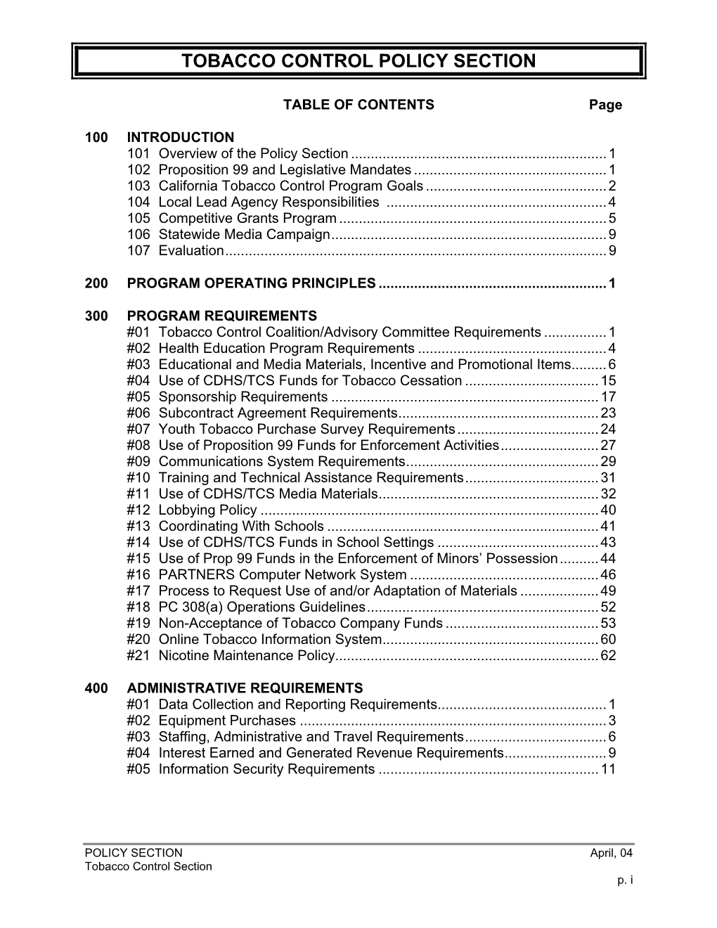 Tobacco Control Policy Section