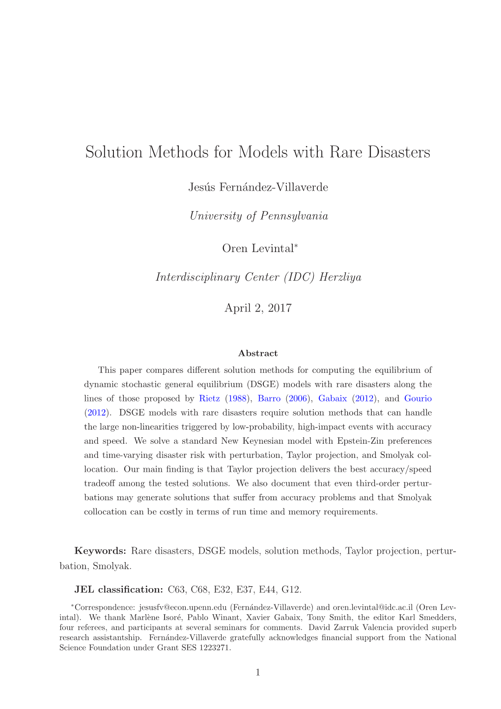 Solution Methods for Models with Rare Disasters